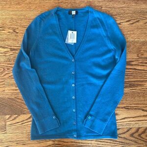 NWT Saks Fifth Avenue 100% Cashmere Cardigan Sweater Size Small Marine Blue